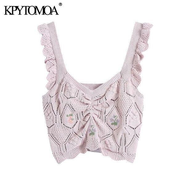 kpytomoa women fashion floral embroidery cropped knitted tank vintage wide straps with ruffles female camis mujer 210623, White
kpytomoa women fashion floral embroidery cropped knitted tank vintage wide straps with ruffles female camis mujer 210623, White