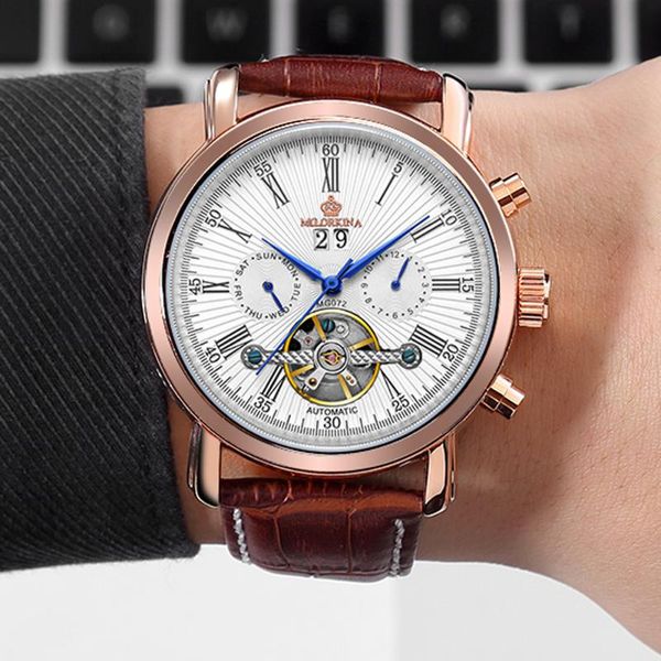 wristwatches orkina skeleton tourbillon mechanical watch men automatic classic rose gold leather wrist watches reloj hombre 2021, Slivery;brown
wristwatches orkina skeleton tourbillon mechanical watch men automatic classic rose gold leather wrist watches reloj hombre 2021, Slivery;brown