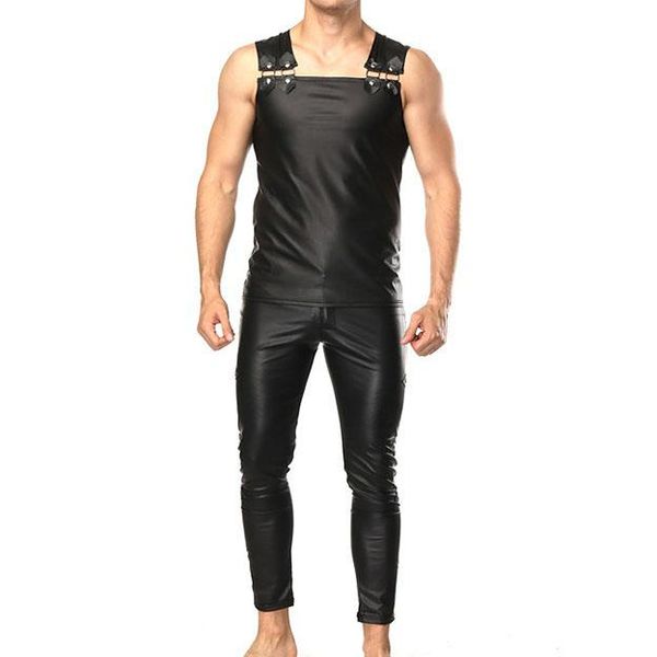 men's tracksuits faux leather men sets with tank pants slim club party stage performance male clothing black solid fashion punk, Gray
men's tracksuits faux leather men sets with tank pants slim club party stage performance male clothing black solid fashion punk, Gray