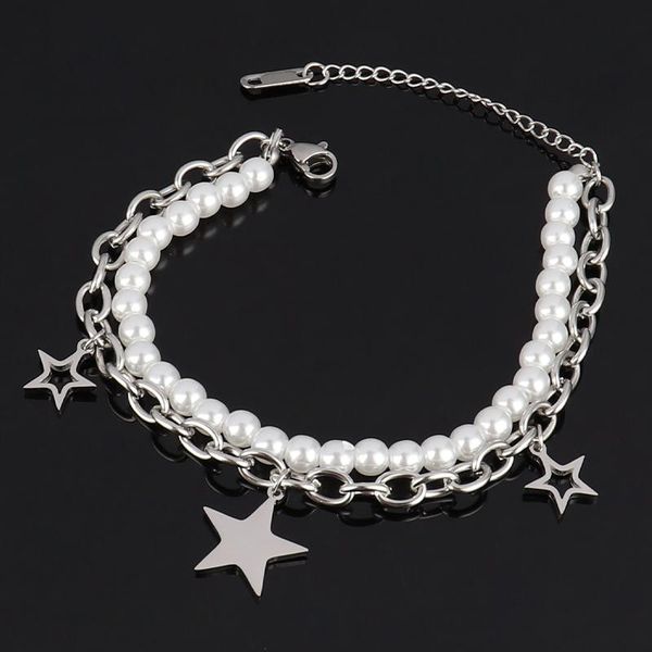 link, chain star bracelets unusual pearl bracelet for women stainless steel butterfly charms double-layer jewelry, Black
link, chain star bracelets unusual pearl bracelet for women stainless steel butterfly charms double-layer jewelry, Black