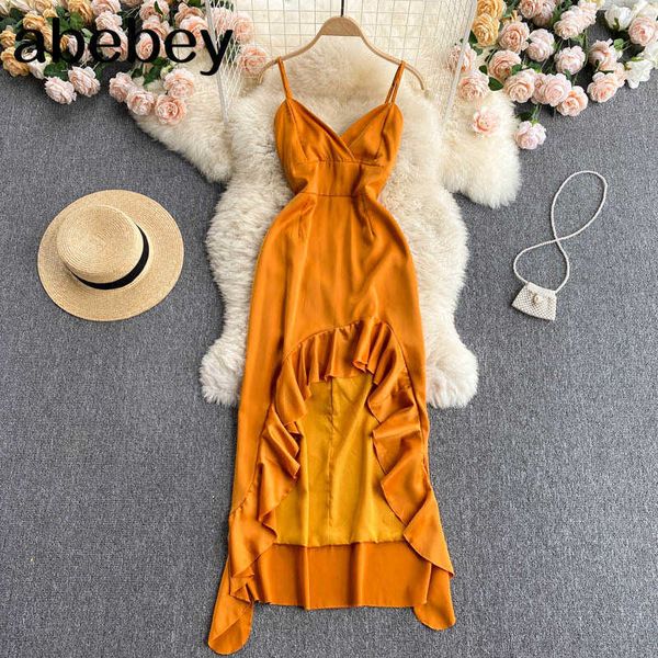 women backless strap dress v neck sleeveless design irregular ruffles dresses summer off shoulder vacation beach dress 210715, Black;gray
women backless strap dress v neck sleeveless design irregular ruffles dresses summer off shoulder vacation beach dress 210715, Black;gray