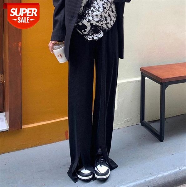 women's black pleated split wide leg pants high waist drape thin loose straight #sl50, Black;gray
women's black pleated split wide leg pants high waist drape thin loose straight #sl50, Black;gray