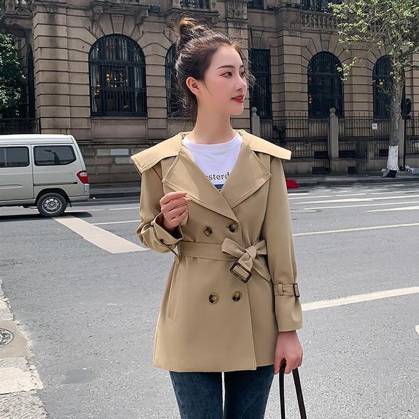 women's trench coats spring autumn short coat long sleeve turn down collar ladies outerwear with belt for female fashion 2021, Tan;black
women's trench coats spring autumn short coat long sleeve turn down collar ladies outerwear with belt for female fashion 2021, Tan;black