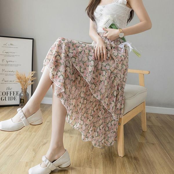 skirts chiffon floral cake summer small fresh high waist thin fairy medium length irregular, Black
skirts chiffon floral cake summer small fresh high waist thin fairy medium length irregular, Black