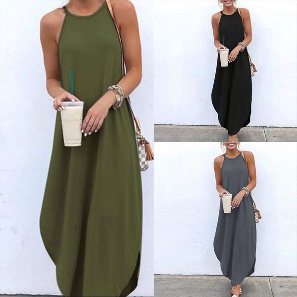 summer o neck plus size women dress halter solid sleeveless loose maxi ladies large casual slit long, Black;gray
summer o neck plus size women dress halter solid sleeveless loose maxi ladies large casual slit long, Black;gray