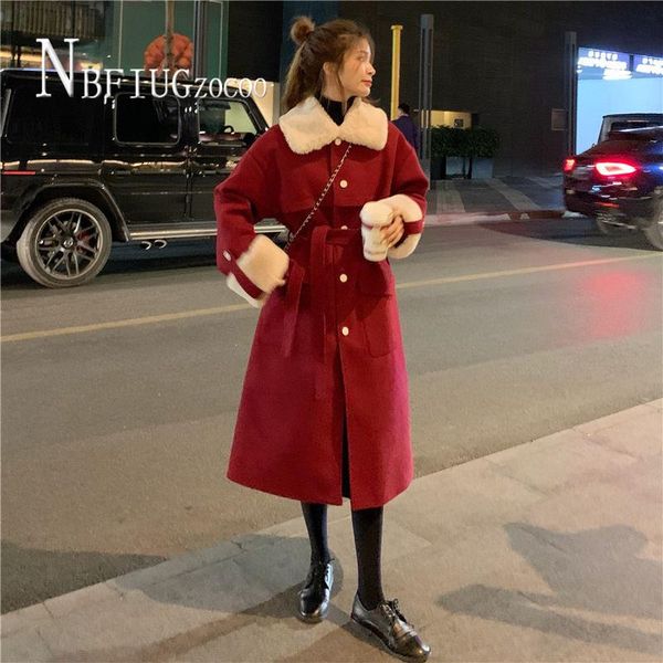 women's wool & blends white fur collar and cuff year women woolen coat waist strap female overcoat, Black
women's wool & blends white fur collar and cuff year women woolen coat waist strap female overcoat, Black