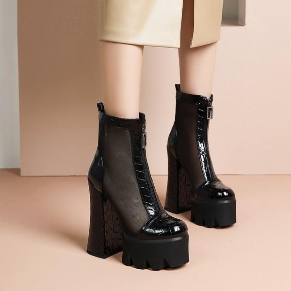boots thick soled women's patent leather heel versatile short net british high mesh spring and, Black
boots thick soled women's patent leather heel versatile short net british high mesh spring and, Black