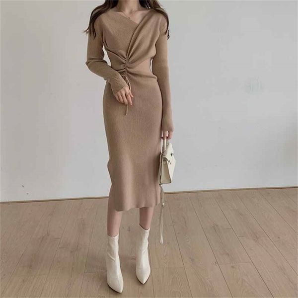 women v-neck drawstring knit dress korean elegant long sleeve autumn winter woman knitting sweater dresses simple 211112, Black;gray
women v-neck drawstring knit dress korean elegant long sleeve autumn winter woman knitting sweater dresses simple 211112, Black;gray