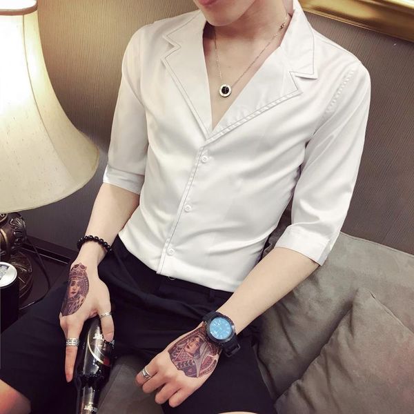 men's casual shirts korean v-neck slim fit half sleeve dress night club party streetwear camisa masculina stylish for men designer, White;black
men's casual shirts korean v-neck slim fit half sleeve dress night club party streetwear camisa masculina stylish for men designer, White;black