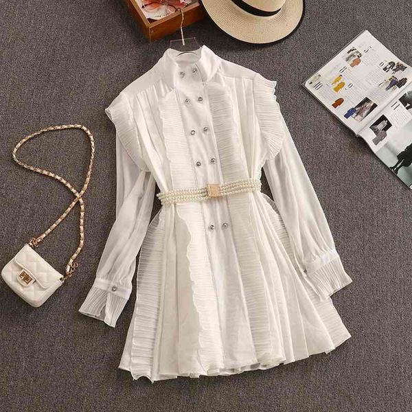chic retro long-sleeved shirt dress for women stand collar ruffles trim pearl belt chiffon robe femme vestidos 210525, Black;gray
chic retro long-sleeved shirt dress for women stand collar ruffles trim pearl belt chiffon robe femme vestidos 210525, Black;gray