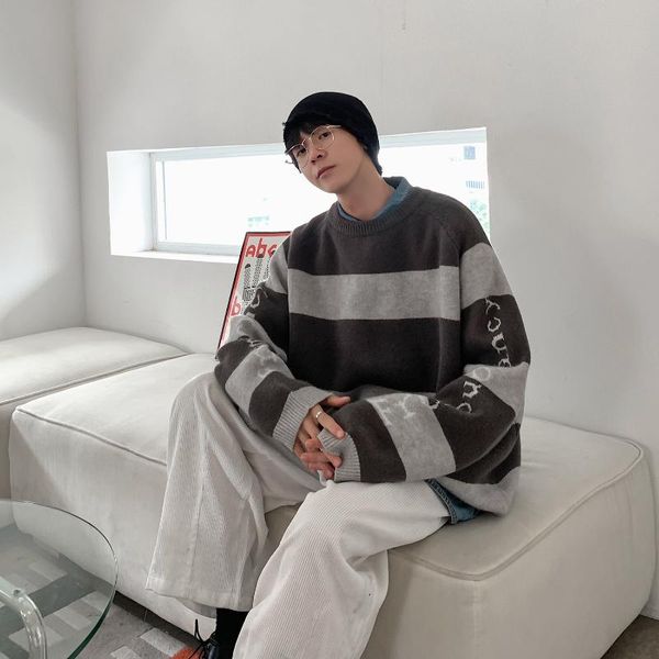 men's sweaters thick round neck striped sweater men's winter knit ins tide loose lazy hong kong style, White;black
men's sweaters thick round neck striped sweater men's winter knit ins tide loose lazy hong kong style, White;black