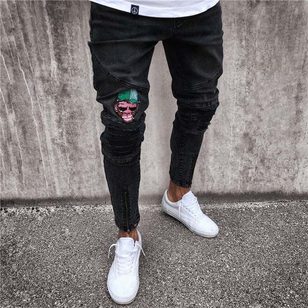 men skinny vintage 3d figure embroidery runway slim biker jeans denim knees holes hiphop pants washed high quality, Blue
men skinny vintage 3d figure embroidery runway slim biker jeans denim knees holes hiphop pants washed high quality, Blue