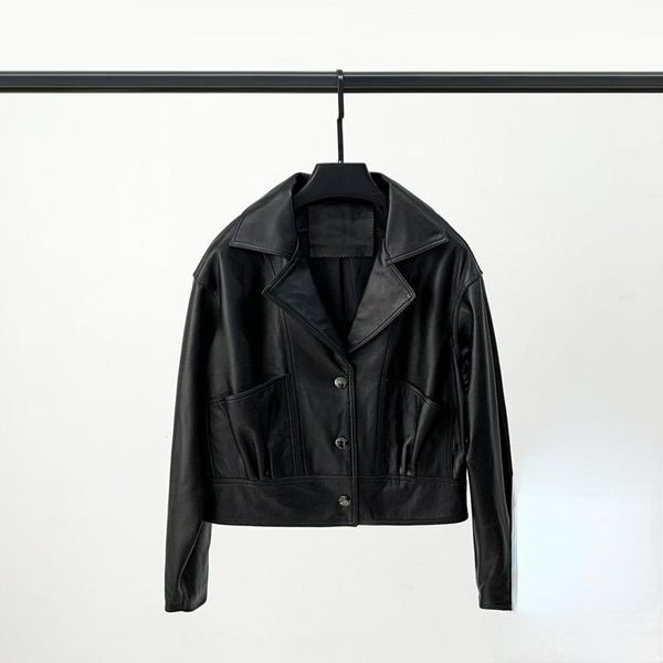 women's leather & faux 2021 autumn clothes short pocket wrinkled jacket sheep skin locomotive casual coat, Black
women's leather & faux 2021 autumn clothes short pocket wrinkled jacket sheep skin locomotive casual coat, Black
