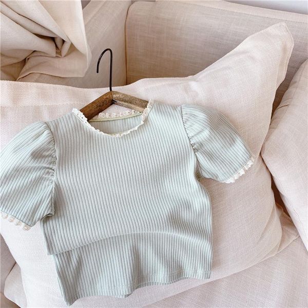 t-shirts 2021 summer korean style girls short-sleeved lace baby cuffs pure color toddlers kids children tees, Blue
t-shirts 2021 summer korean style girls short-sleeved lace baby cuffs pure color toddlers kids children tees, Blue