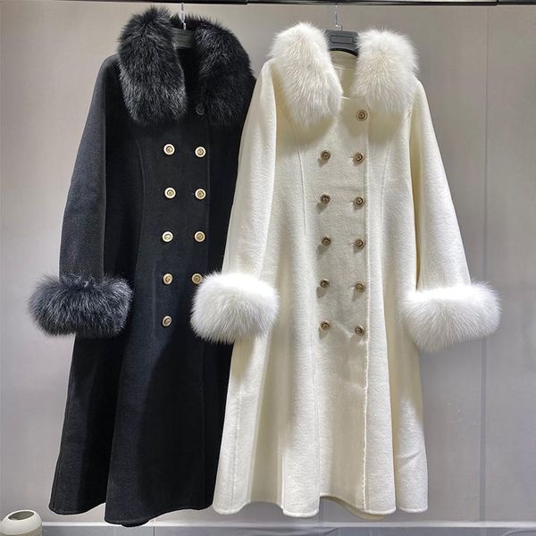 women's fur & faux 2021 high end cashmere overcoat classic double breasted luxury real cuff woolen coat, Black
women's fur & faux 2021 high end cashmere overcoat classic double breasted luxury real cuff woolen coat, Black