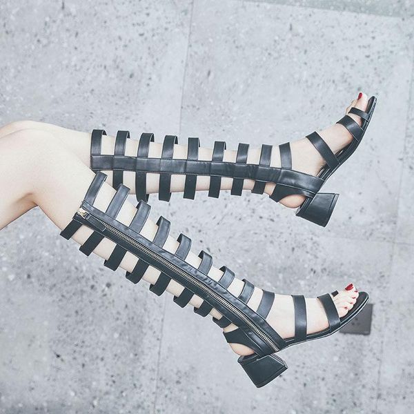 sandals summer 2021 star roman hollow out open toe high tube flat bottom for women, Black
sandals summer 2021 star roman hollow out open toe high tube flat bottom for women, Black