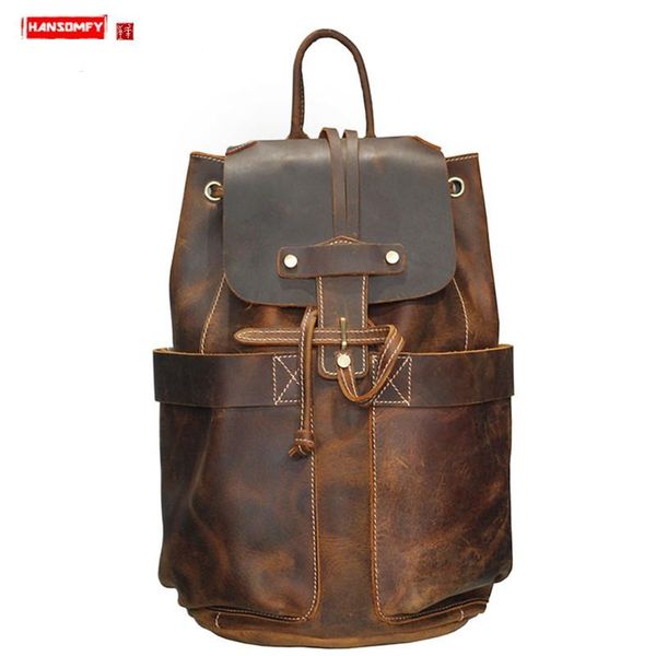 backpack retro crazy horse leather men genuine men's lapbag schoolbag drawstring travel backpacks male 2021
backpack retro crazy horse leather men genuine men's lapbag schoolbag drawstring travel backpacks male 2021