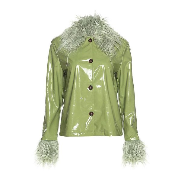 women's jackets winter latex leather with fur 2021 women spring casual single-breasted coat outerwear, Black;brown
women's jackets winter latex leather with fur 2021 women spring casual single-breasted coat outerwear, Black;brown