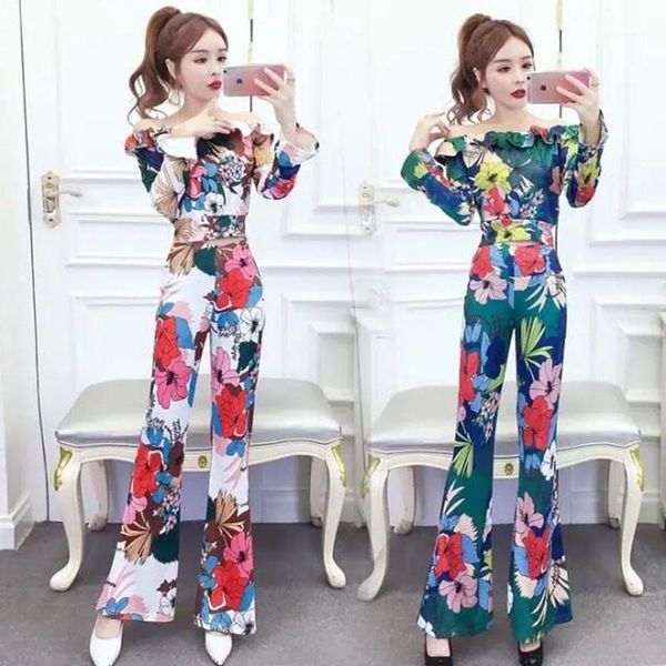 2pcs women casual suit set office lady wear high waist print slash neck + slim flare pants women's two piece, White
2pcs women casual suit set office lady wear high waist print slash neck + slim flare pants women's two piece, White