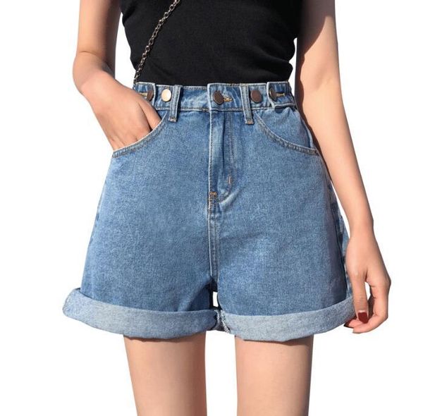 women's shorts denim classic retro high waist blue wide summer jeans black women 2021, White;black
women's shorts denim classic retro high waist blue wide summer jeans black women 2021, White;black