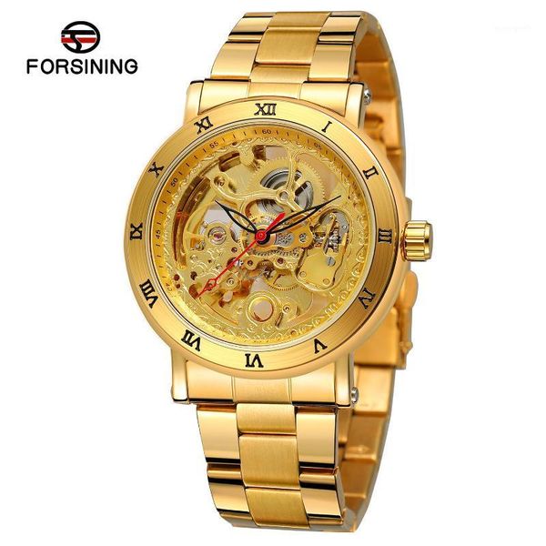 

forsining men's steampunk skeleton mechanical automatic stainless steel bracelet classic analog dial stylish watch fsg8158m4 wristwatch, Slivery;brown
