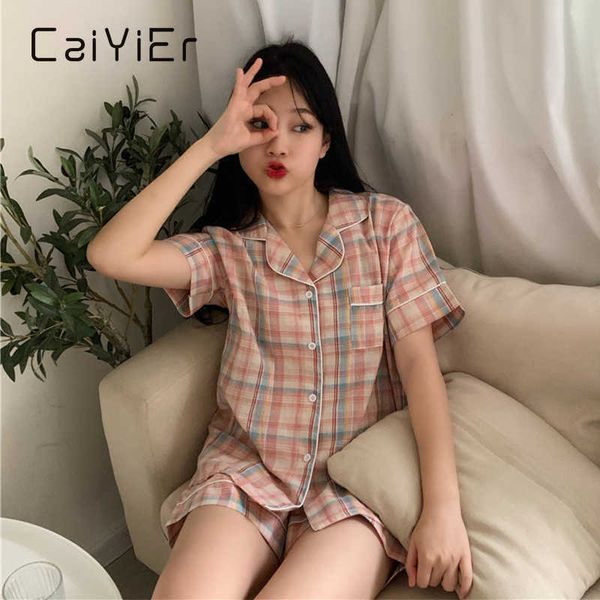 caiyier sweet pajama women nightwear grid printed summer short sleeve sleepwear trendy leisure korean style shorts homewear suit 210713, Black;red
caiyier sweet pajama women nightwear grid printed summer short sleeve sleepwear trendy leisure korean style shorts homewear suit 210713, Black;red