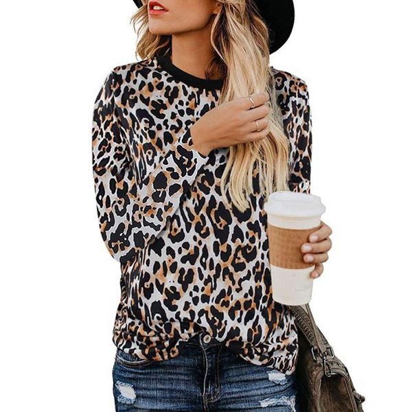 women leopard print round neck long sleeve blouse am1455 women's blouses & shirts, White
women leopard print round neck long sleeve blouse am1455 women's blouses & shirts, White
