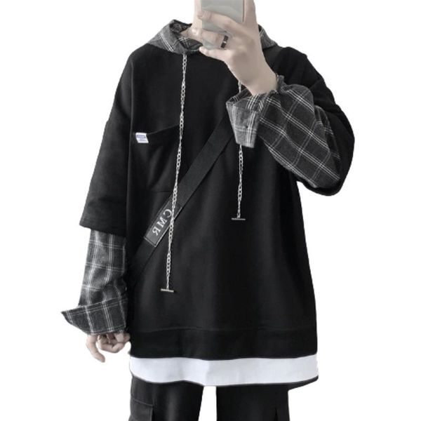 men's hoodies & sweatshirts fake two-piece hoodie plaid stitching hooded jacket korean version of harajuku autumn loose pullover street, Black
men's hoodies & sweatshirts fake two-piece hoodie plaid stitching hooded jacket korean version of harajuku autumn loose pullover street, Black
