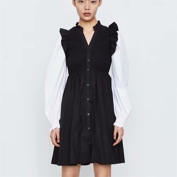 za spring summer patchwork dress women v-neck puff sleeve ruffles high waist woman elegant long es 210422, Black;gray
za spring summer patchwork dress women v-neck puff sleeve ruffles high waist woman elegant long es 210422, Black;gray