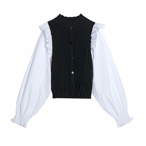 women's blouses & shirts zxqj elegant women knitted patchwork 2021 fashion ladies stand collar cotton streetwear female chic ruffles, White
women's blouses & shirts zxqj elegant women knitted patchwork 2021 fashion ladies stand collar cotton streetwear female chic ruffles, White