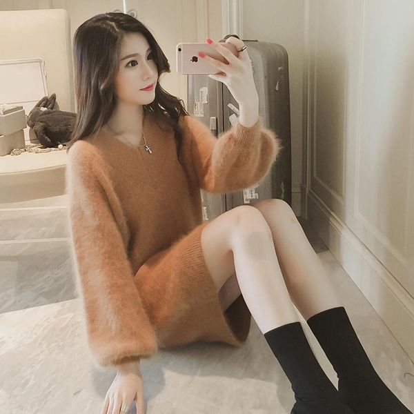 women's sweaters 2021 autumn and winter korean style knitted v-neck long sleeve loose fashion solid color sweater plus size dress 8643, White;black
women's sweaters 2021 autumn and winter korean style knitted v-neck long sleeve loose fashion solid color sweater plus size dress 8643, White;black