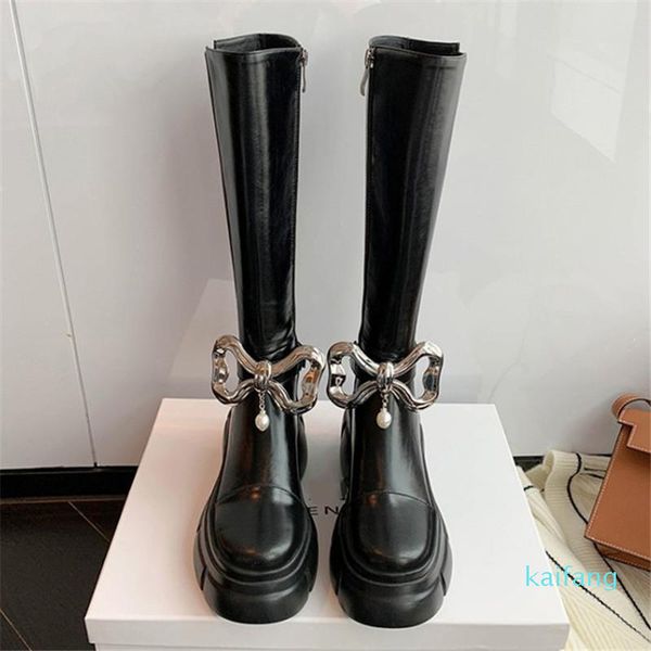 boots 2022 celebrity pearls bow knot genuine leather knee high women chunky platform heels combat party dress shoes, Black
boots 2022 celebrity pearls bow knot genuine leather knee high women chunky platform heels combat party dress shoes, Black