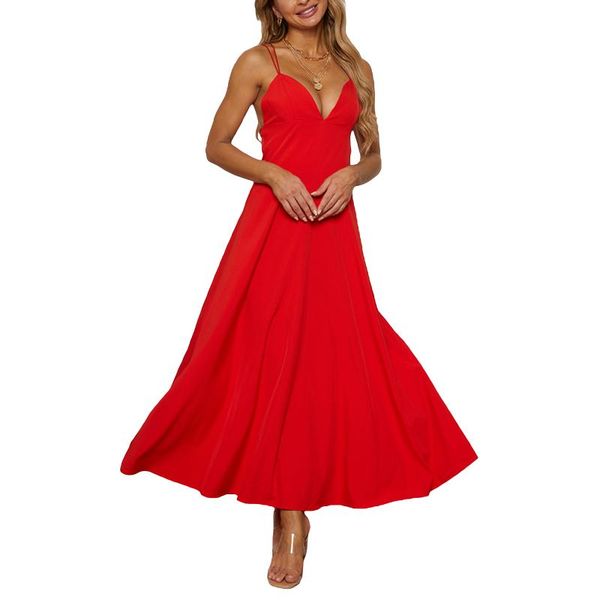 women's swimwear formal dress women summer solid color sleeveless spaghetti strap with big hem party long maxi dresses, White;black
women's swimwear formal dress women summer solid color sleeveless spaghetti strap with big hem party long maxi dresses, White;black