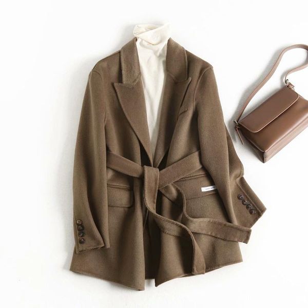 women's wool & blends double faced cashmere coat short autumn winter 2021 korean style woolen loose, Black
women's wool & blends double faced cashmere coat short autumn winter 2021 korean style woolen loose, Black