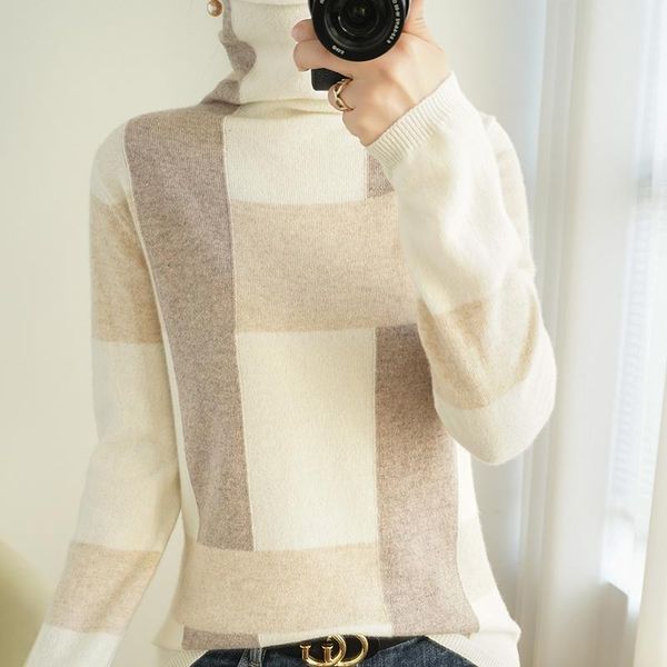 autumn and winter cashmere women's high-neck all-match slim color matching knitted long-sleeved pullover 100% wool sweater sweaters, White;black
autumn and winter cashmere women's high-neck all-match slim color matching knitted long-sleeved pullover 100% wool sweater sweaters, White;black