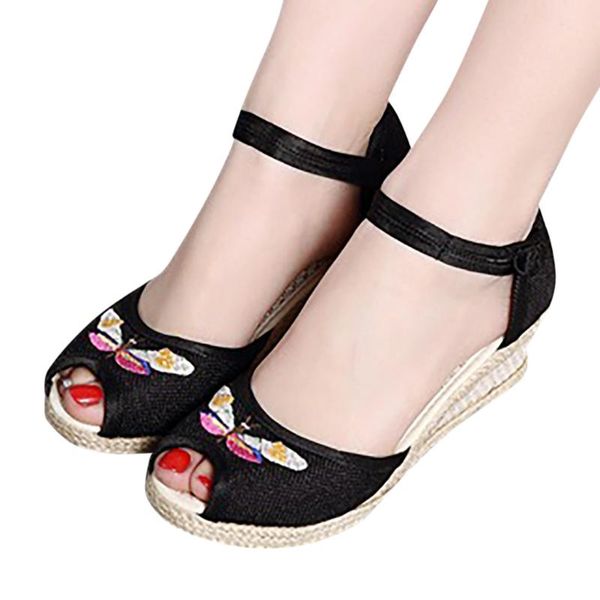 women retro linen canvas wedge sandals round toe casual singles shoes lady summer #sn, Black
women retro linen canvas wedge sandals round toe casual singles shoes lady summer #sn, Black
