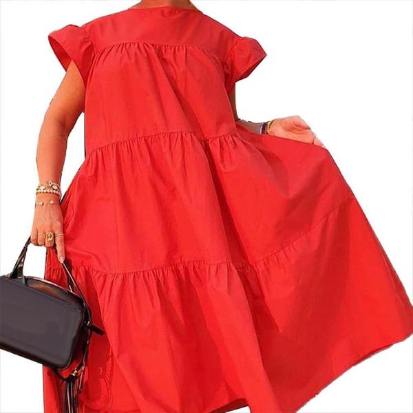 casual solid color o neck womens dress ruffled short sleeve large hem a line midi loose summer vestido, Black;gray
casual solid color o neck womens dress ruffled short sleeve large hem a line midi loose summer vestido, Black;gray