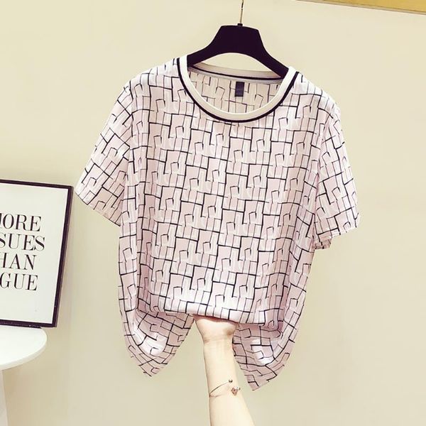 women's t-shirt fashion plaid print short sleeve t shirt woman o-neck straight -3xl large plus size summer clothes for women clothing, White
women's t-shirt fashion plaid print short sleeve t shirt woman o-neck straight -3xl large plus size summer clothes for women clothing, White