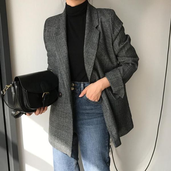 women's suits & blazers 2021 winter spring plaid double breasted pockets formal jackets checkered outerwear jk7113, White;black
women's suits & blazers 2021 winter spring plaid double breasted pockets formal jackets checkered outerwear jk7113, White;black