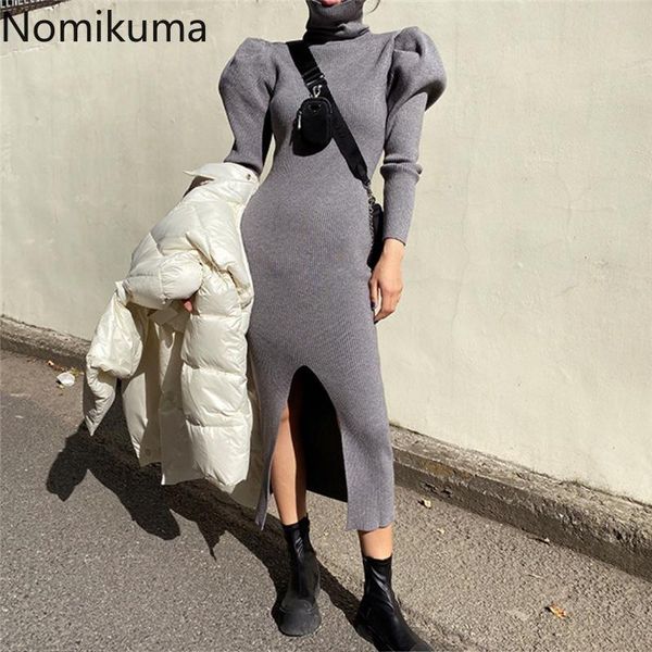 nomikuma korean turtleneck slim split knitted dresses women puff long sleeve sweater dress 2021 stretch bodycorn vestidos 6d211 casual, Black;gray
nomikuma korean turtleneck slim split knitted dresses women puff long sleeve sweater dress 2021 stretch bodycorn vestidos 6d211 casual, Black;gray