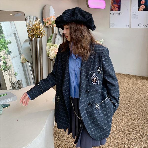 women's suits & blazers original 2021 autumn british style badge blazer loose profile shoulder pads korean men and women with the same, White;black
women's suits & blazers original 2021 autumn british style badge blazer loose profile shoulder pads korean men and women with the same, White;black