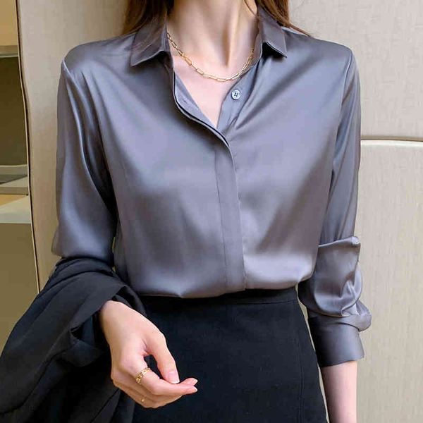 summer office silk satin shirts women chiffon solid color blouses turn down collar long sleeve ol simple 6 colors 210416, White
summer office silk satin shirts women chiffon solid color blouses turn down collar long sleeve ol simple 6 colors 210416, White