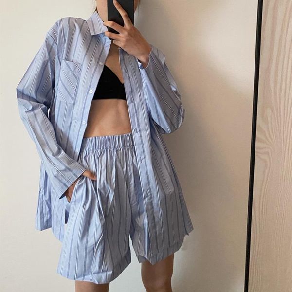 women's tracksuits striped long sleeve shirts shorts two piece set 2021 autumn single breasted high waist pants sets female casual loos, Gray
women's tracksuits striped long sleeve shirts shorts two piece set 2021 autumn single breasted high waist pants sets female casual loos, Gray