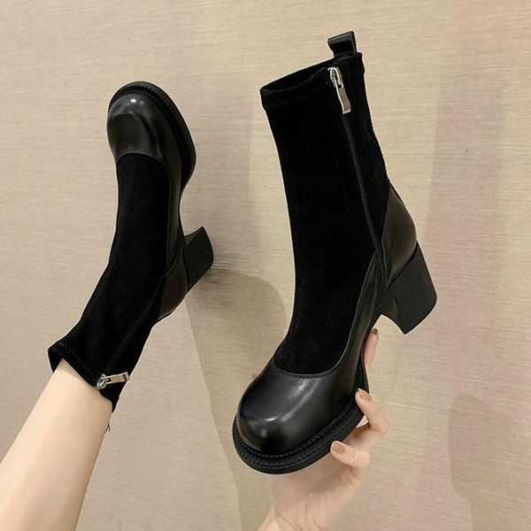 women pu leather boots ladie ankle female round toe high heels short boot platform fashion sock shoes comfortable est, Black
women pu leather boots ladie ankle female round toe high heels short boot platform fashion sock shoes comfortable est, Black