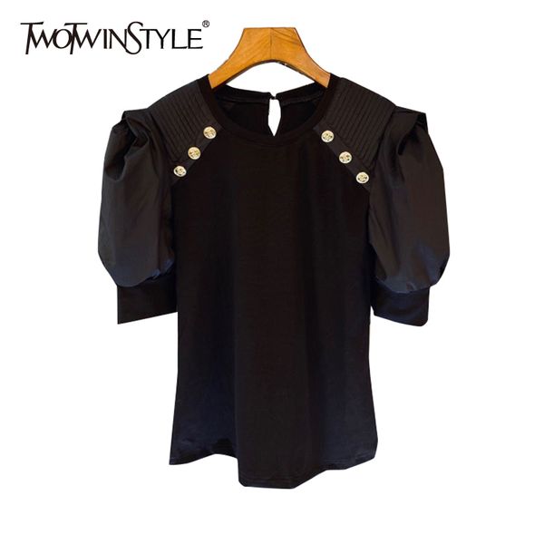 white patchwork button t shirt for women o neck short sleeve casual t shirts female fashion new clothing style 210428
white patchwork button t shirt for women o neck short sleeve casual t shirts female fashion new clothing style 210428