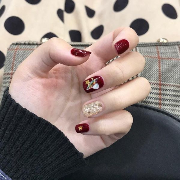 false nails 24pcs 2021 fashion wine red pure color with star and shells decoration 3d fake lady cute full nail tips short, Red;gold
false nails 24pcs 2021 fashion wine red pure color with star and shells decoration 3d fake lady cute full nail tips short, Red;gold