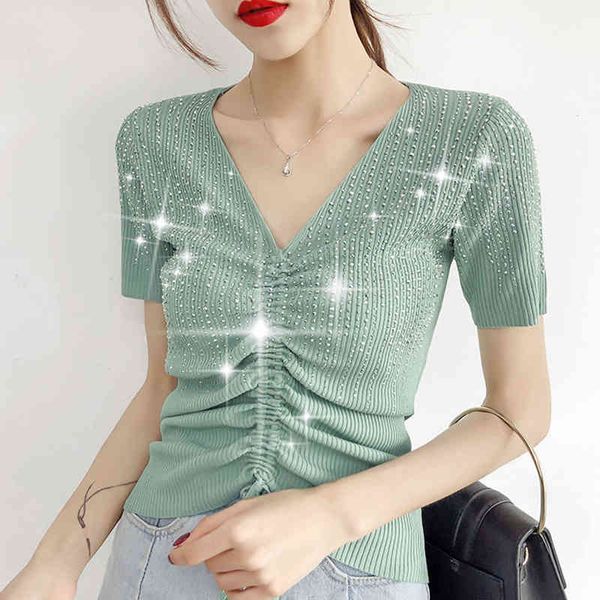 women's t-shirt 202i summer drawstring knitted t women diamonds korean fashion tee femme woman tshirt short sleeve poleras mu, White
women's t-shirt 202i summer drawstring knitted t women diamonds korean fashion tee femme woman tshirt short sleeve poleras mu, White