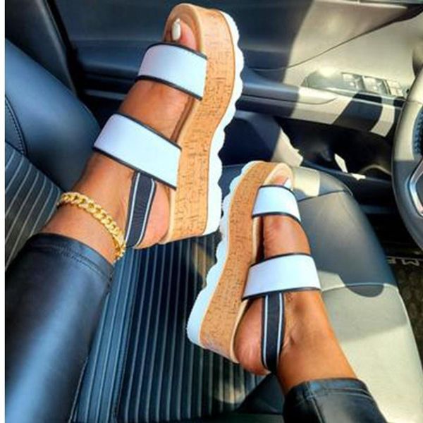 sandals 2021 summer thick soled slope heel women's shoes large muffin, Black