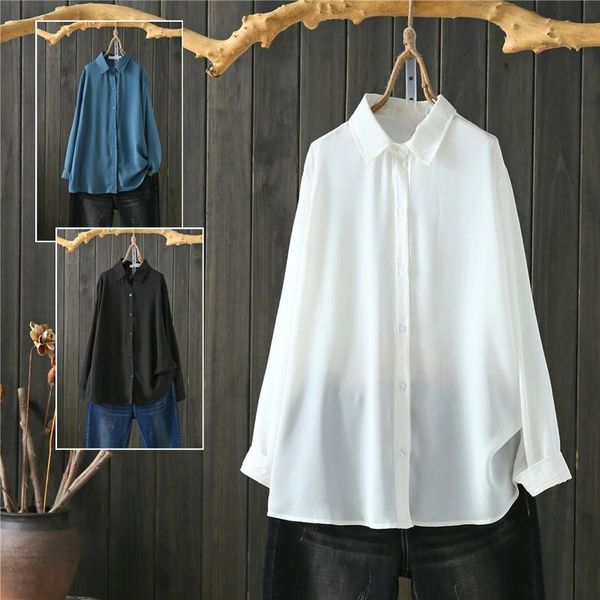 women's blouses & shirts oversized 5xl solid chiffon women summer vintage 2021 turn-down collar loose elegant office lady outwear, White
women's blouses & shirts oversized 5xl solid chiffon women summer vintage 2021 turn-down collar loose elegant office lady outwear, White