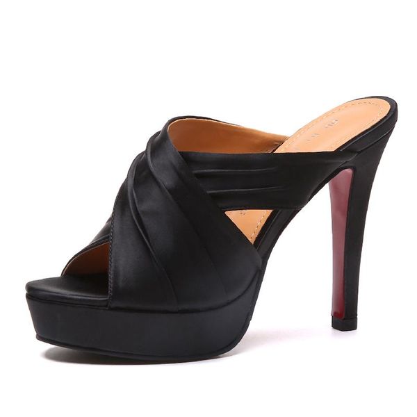 summer bow high heel stiletto sandals and women's waterproof platform satin slimming, Black
summer bow high heel stiletto sandals and women's waterproof platform satin slimming, Black
